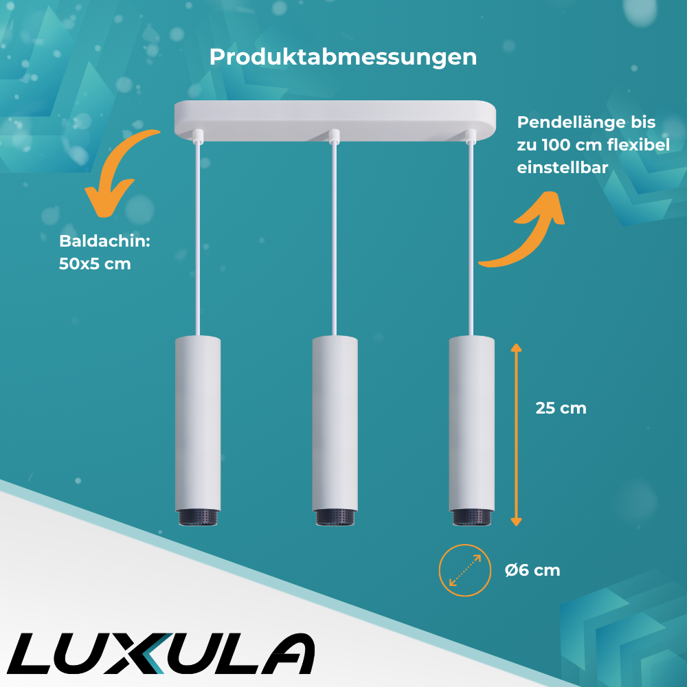 LED-Pendelleuchte, weiß/schwarz, aus Aluminium, 3-flammig, GU10-Fassung, IP20.