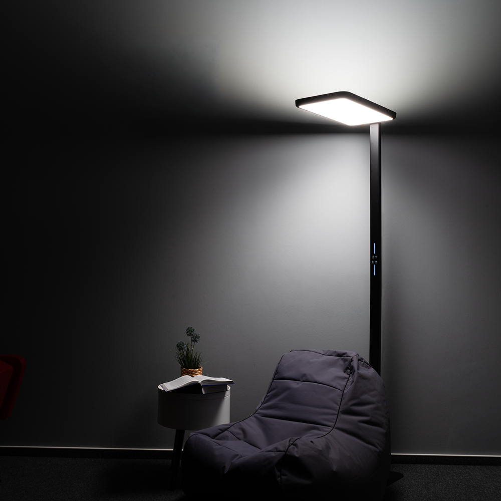 LED Büro-Stehleuchte, Up/Down, in Schwarz, 100 W, 7000 lm, 4000 K (neutralweiß), UGR<16, CRI98, dimmbar, RG0, Bridgelux LED