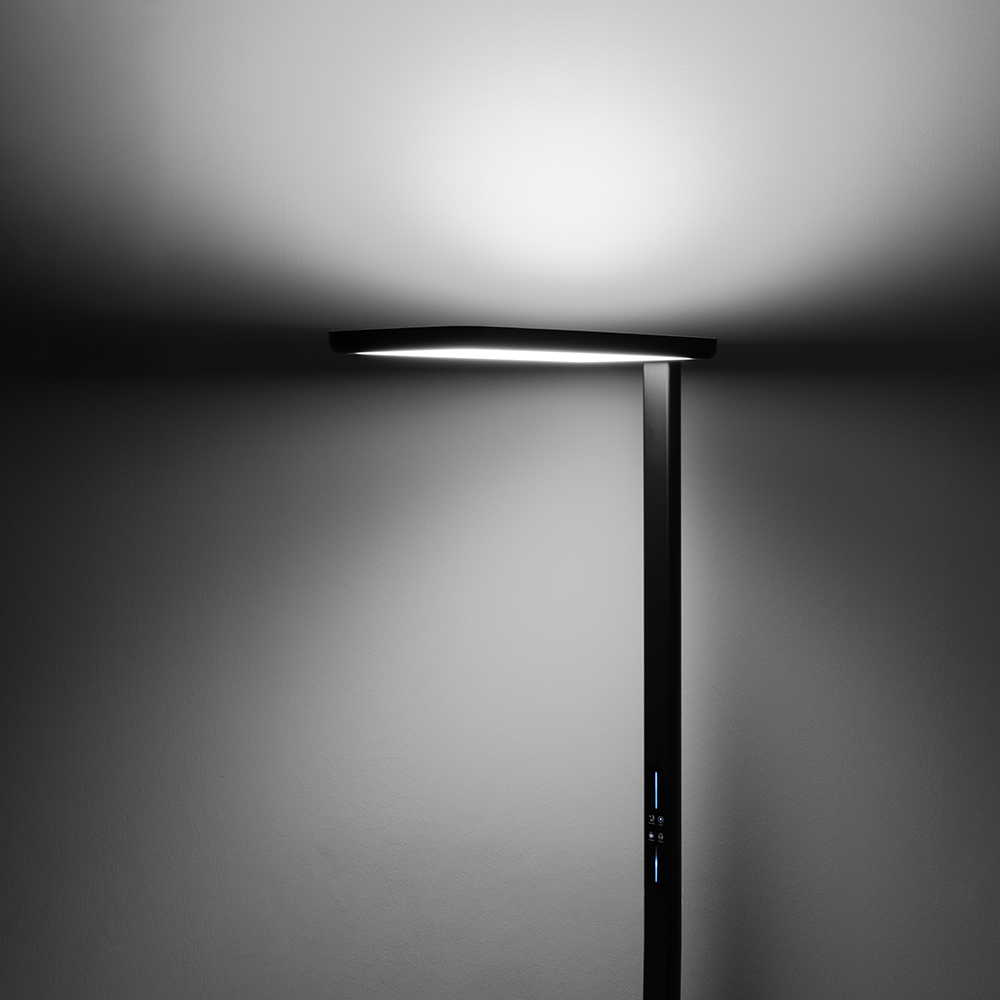 LED Büro-Stehleuchte, Up/Down, in Schwarz, 100 W, 7000 lm, 4000 K (neutralweiß), UGR<16, CRI98, dimmbar, RG0, Bridgelux LED