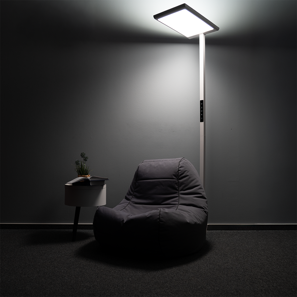 LED Büro-Stehleuchte, Up/Down, in Weiß, 100 W, 7000 lm, 4000 K (neutralweiß), UGR<16, CRI98, dimmbar, RG0, Bridgelux LED, Arbeitsplatzleuchte