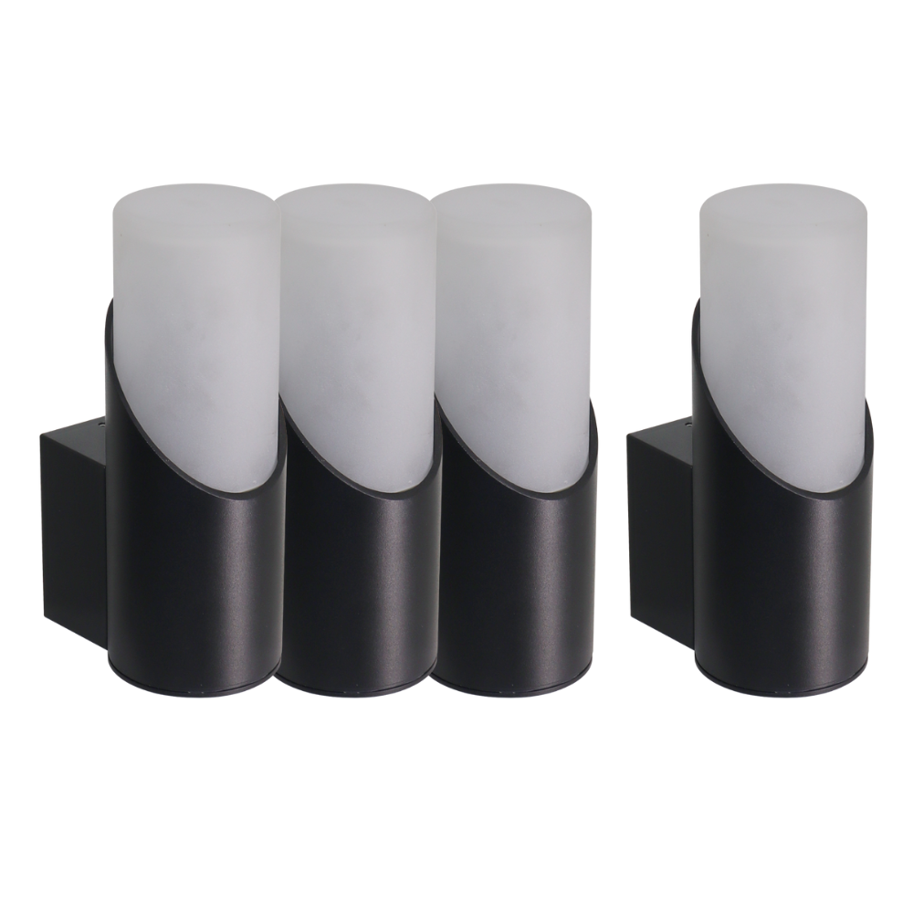 4er-Pack Moderne Wandleuchte, Innen/Außen, schwarz, GU10 Fassung, IP54, Aluminium.