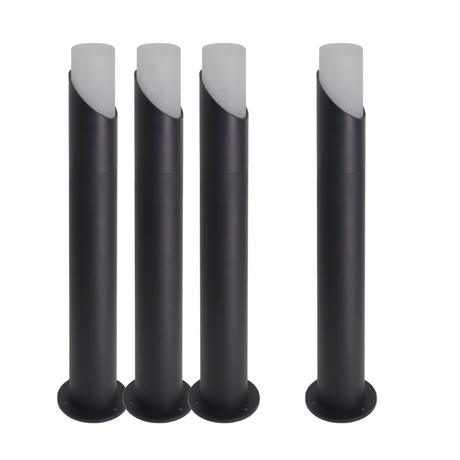 4er-Pack Moderne Wegeleuchte, schwarz, GU10 Fassung, IP54, Aluminium, mit Erdspieß, Höhe 52 cm.