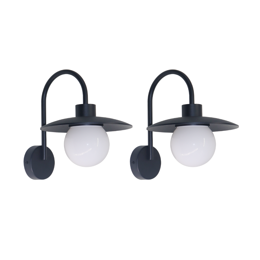 2er-Pack Elegante Wandleuchte, Innen/Außen, schwarz, E27 Fassung, IP54, Aluminium.