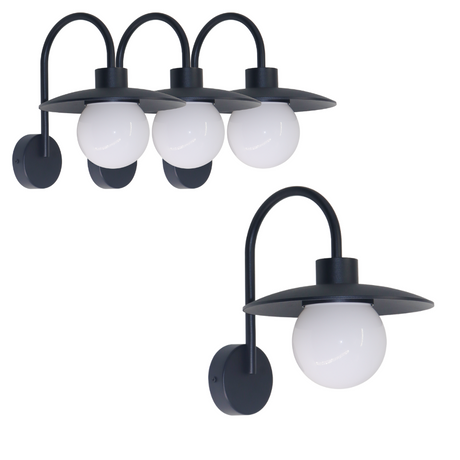 4er-Pack Elegante Wandleuchte, Innen/Außen, schwarz, E27 Fassung, IP54, Aluminium.