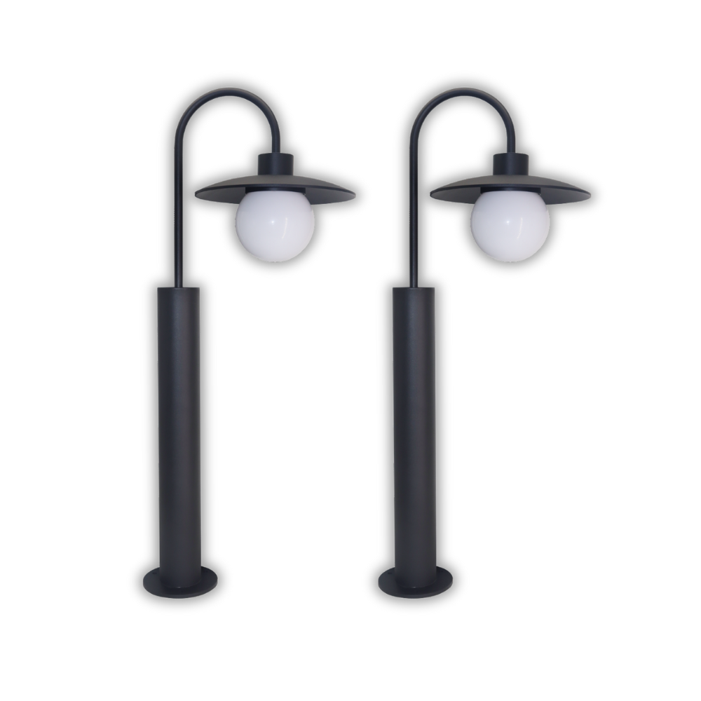 2er-Pack Elegante Wegeleuchte, schwarz, E27 Fassung, IP44, Aluminium, mit Erdspieß, Höhe 65 cm.