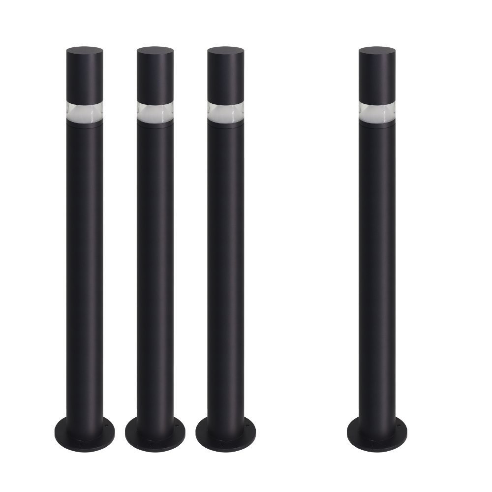 4er-Pack Wegeleuchte mit 360° Lichtkegel, schwarz, GU10 Fassung, IP44, Aluminium, mit Erdspieß, Höhe 63 cm.