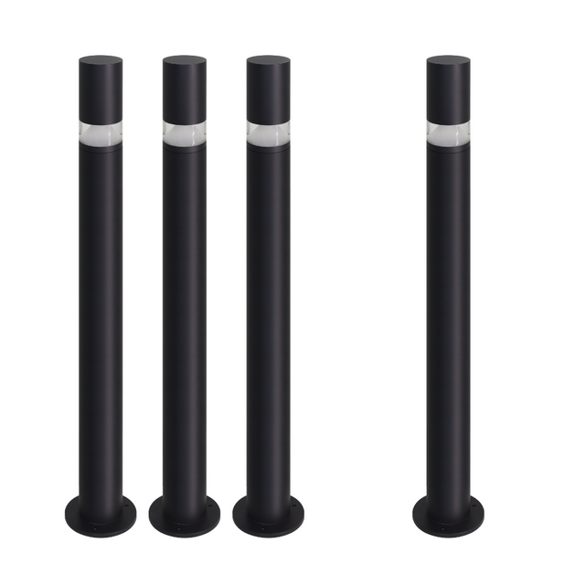 4er-Pack Wegeleuchte mit 360° Lichtkegel, schwarz, GU10 Fassung, IP44, Aluminium, mit Erdspieß, Höhe 63 cm.