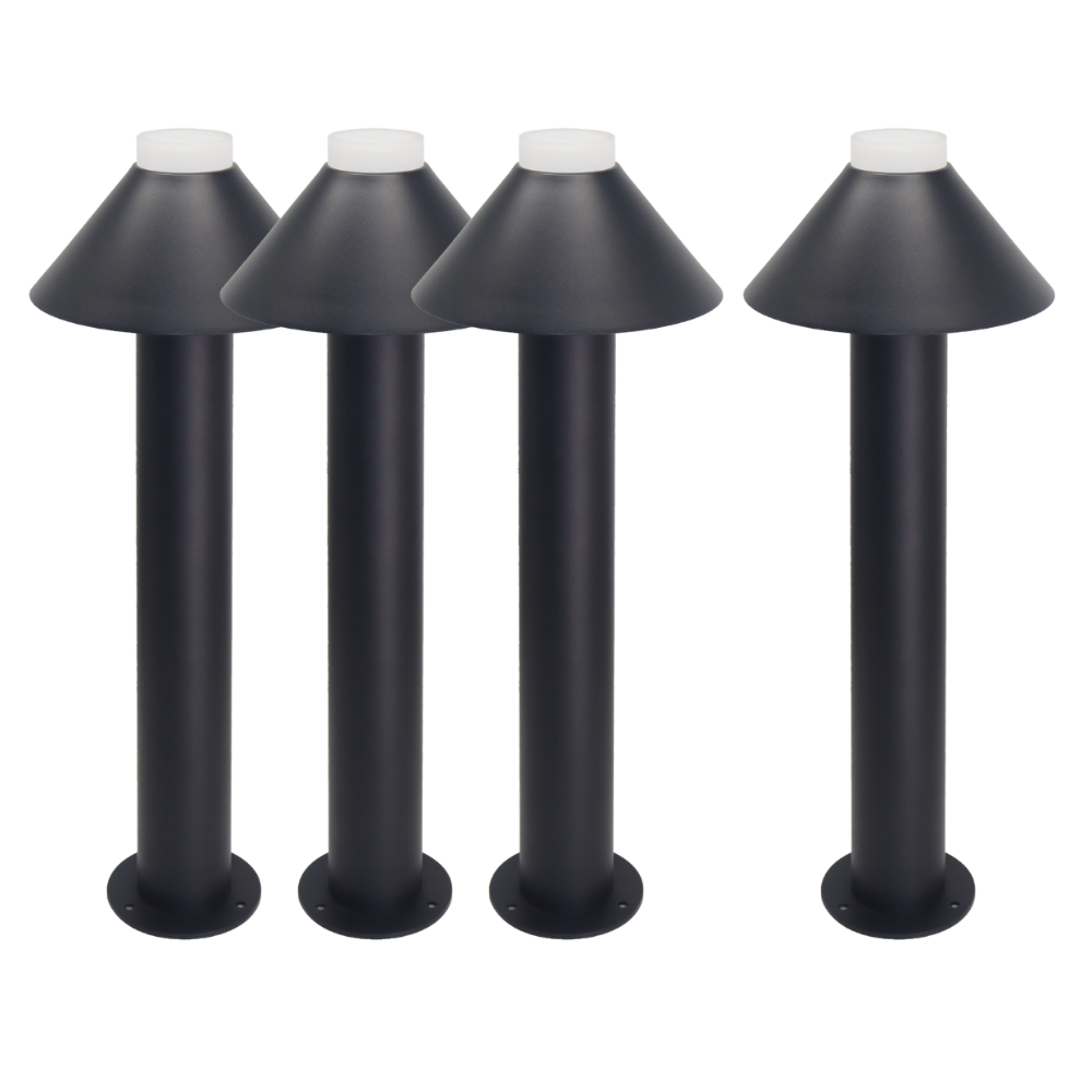 4er-Pack Stilvolle Wegeleuchte, schwarz, GU10 Fassung, IP44, Aluminium, mit Erdspieß, Höhe 60 cm.