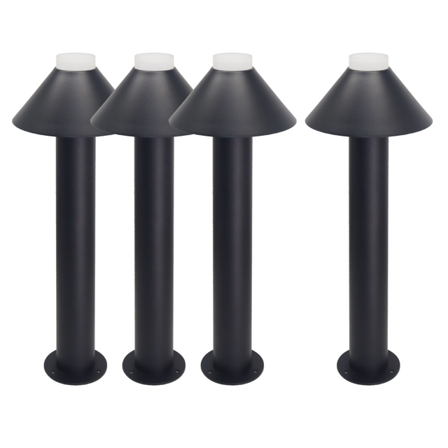 4er-Pack Stilvolle Wegeleuchte, schwarz, GU10 Fassung, IP44, Aluminium, mit Erdspieß, Höhe 60 cm.