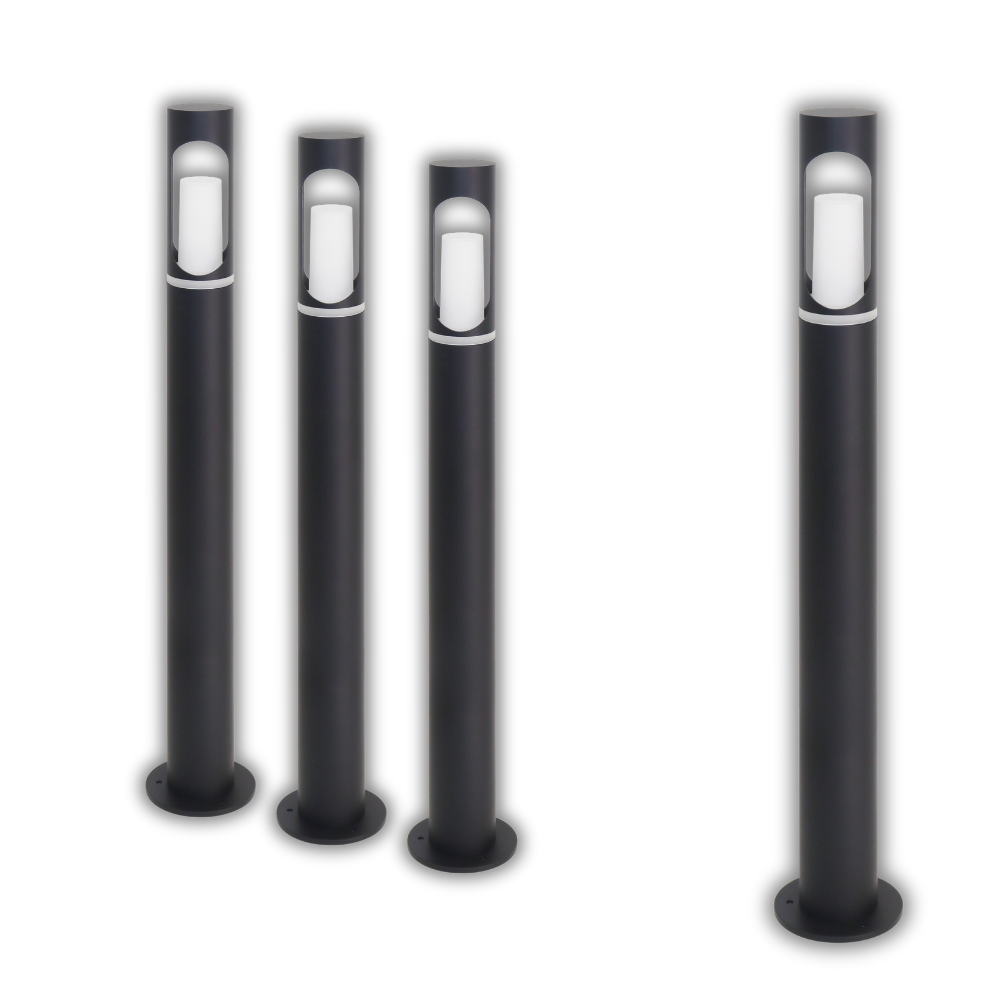 4er-Pack Zeitlose Wegeleuchte, schwarz, GU10 Fassung, IP44, Aluminium, mit Erdspieß, Höhe 60 cm.