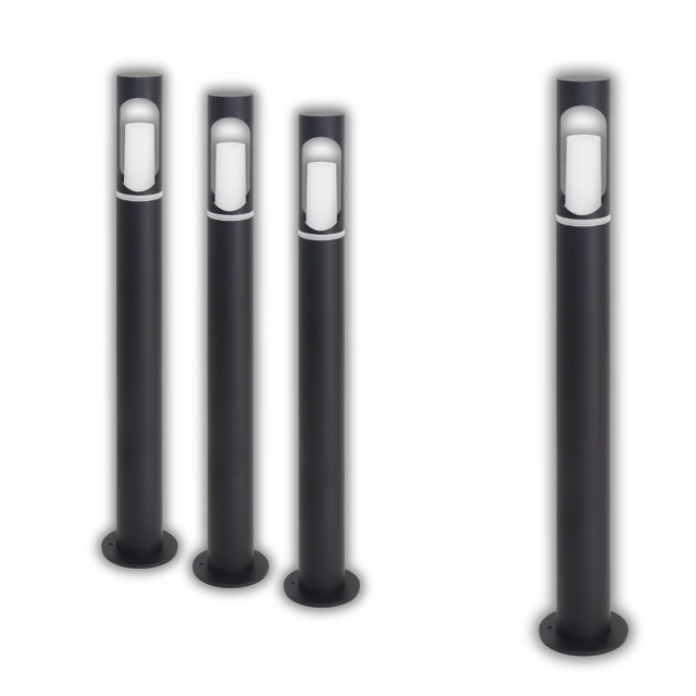 4er-Pack Zeitlose Wegeleuchte, schwarz, GU10 Fassung, IP44, Aluminium, mit Erdspieß, Höhe 60 cm.