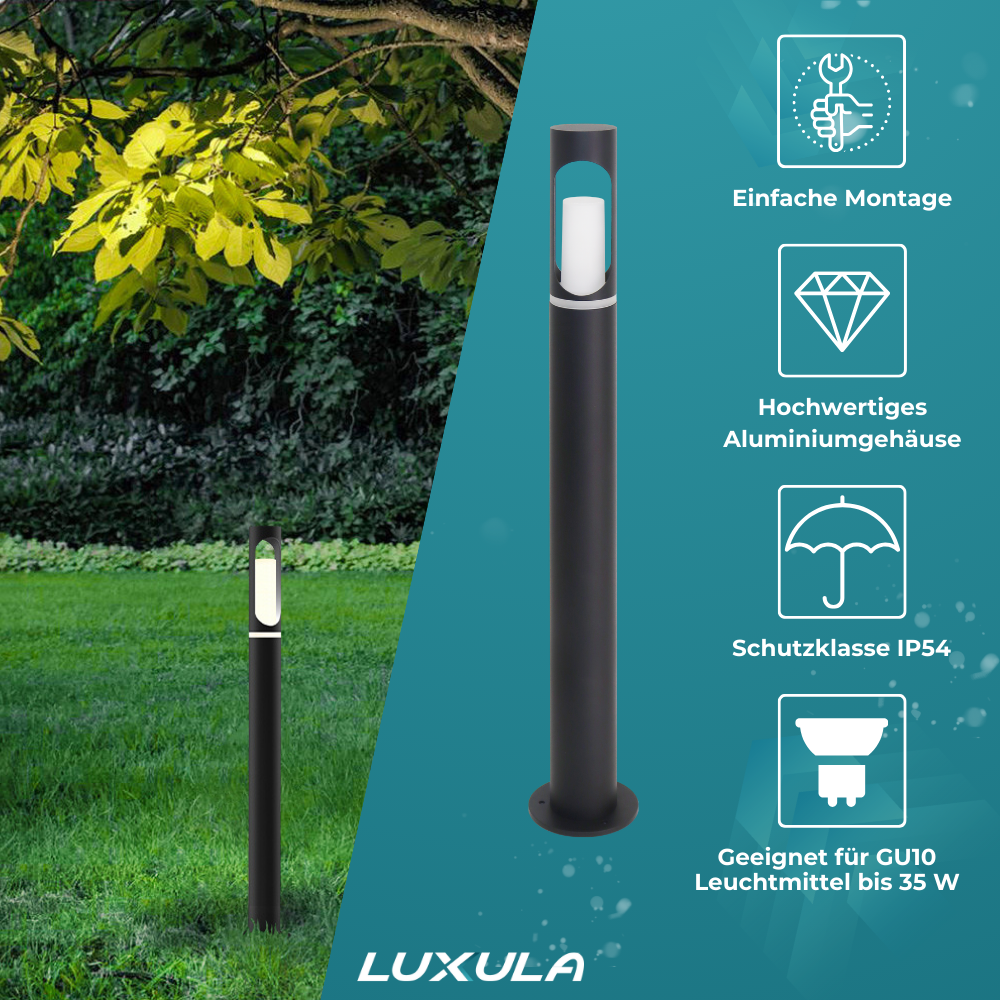 2er-Pack Zeitlose Wegeleuchte, schwarz, GU10 Fassung, IP44, Aluminium, mit Erdspieß, Höhe 60 cm.