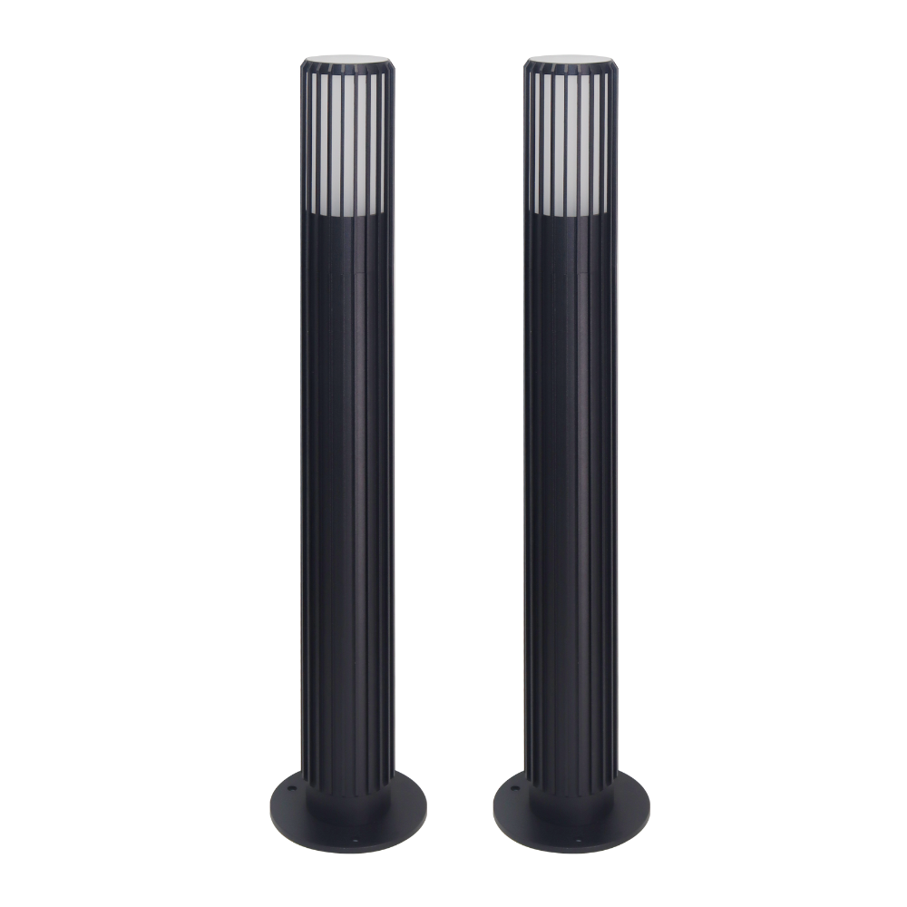 2er-Pack Moderne Wegeleuchte, schwarz, GU10 Fassung, IP44, Aluminium, mit Erdspieß, Höhe 56 cm.