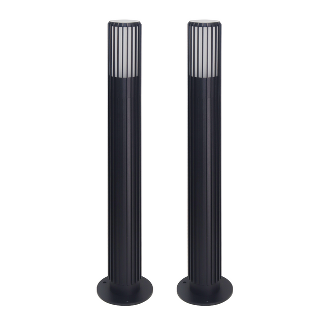2er-Pack Moderne Wegeleuchte, schwarz, GU10 Fassung, IP44, Aluminium, mit Erdspieß, Höhe 56 cm.