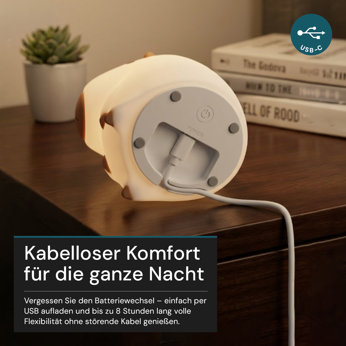 LED Nachtlicht Capybara, 1,7 W, 70 lm, 3000 K, 5-Stufen-Dimmfunktion, 30-Minuten-Timer