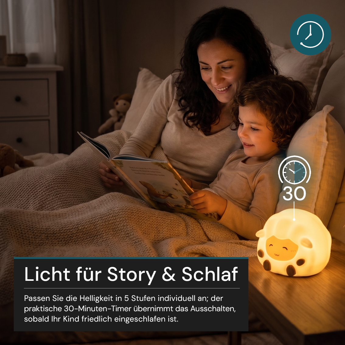LED Nachtlicht Schaf, 1,7 W, 70 lm, 3000 K, 5-Stufen-Dimmfunktion, 30-Minuten-Timer