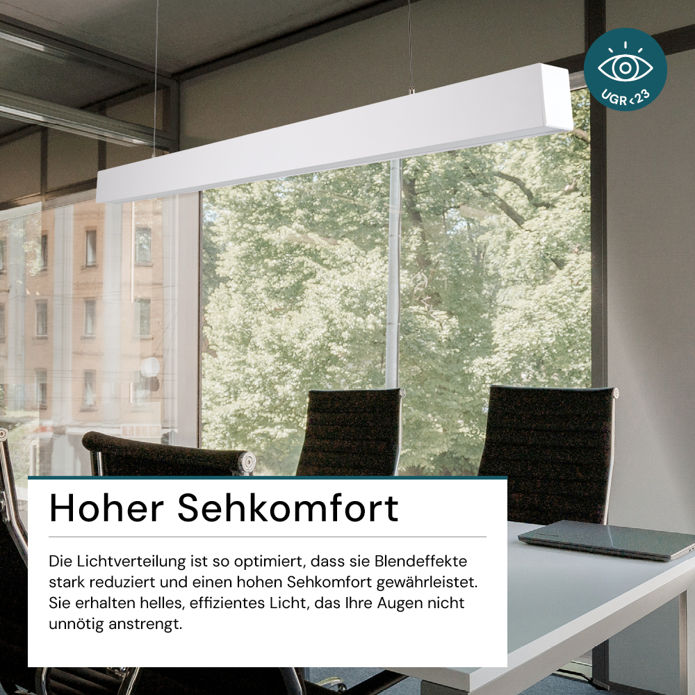 LED Büro-/Tresenleuchte, in Weiß, 120 cm, 40W, 4000 lm, 3000-6500 K (CCT), LIFUD Netzteil, erweiterbar, Aluminium