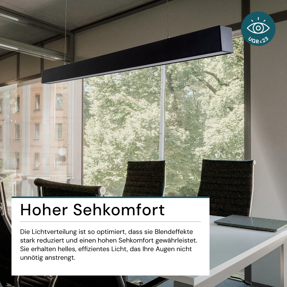 LED Büro-/Tresenleuchte, in Schwarz, 120 cm, 40W, 4000 lm, 3000-6500 K (CCT), LIFUD Netzteil, erweiterbar, Aluminium