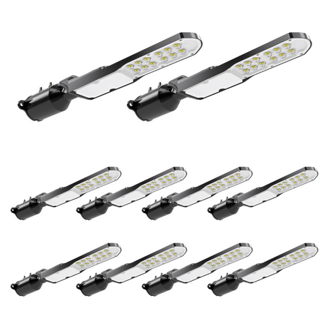 10er Pack LED Straßenleuchte, SLIM, 30 W, 3600 lm, 5000 K (neutralweiß), IP65, Wand- und Mastmontage.