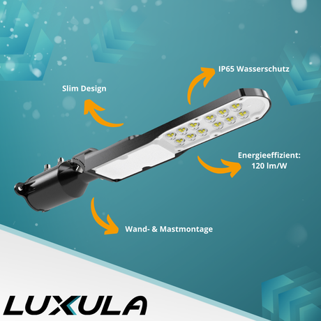 10er Pack LED Straßenleuchte, SLIM, 30 W, 3600 lm, 5000 K (neutralweiß), IP65, Wand- und Mastmontage.