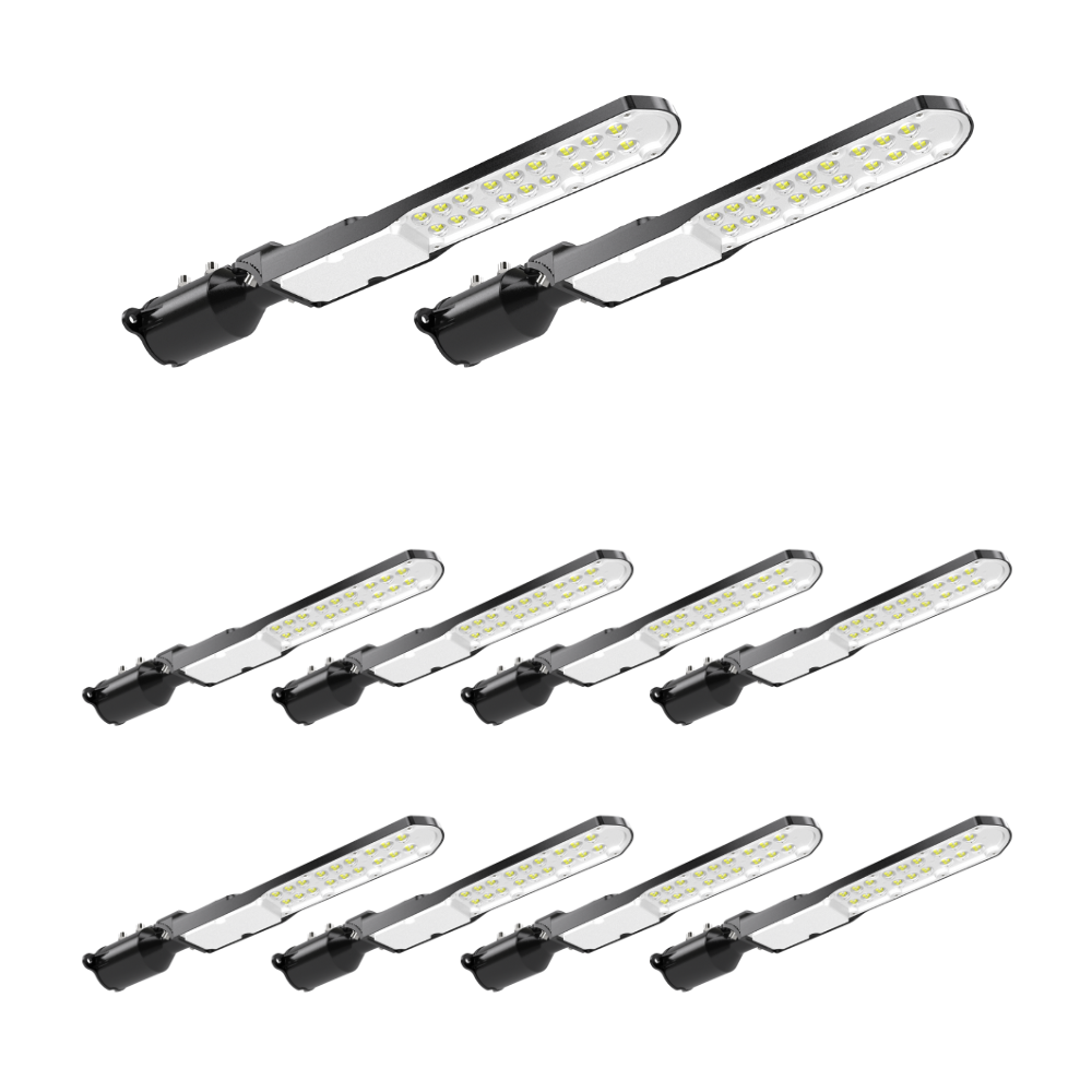 10er Pack LED Straßenleuchte, SLIM, 50 W, 6000 lm, 5000 K (neutralweiß), IP65, Wand- und Mastmontage.