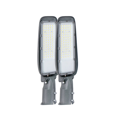 2er Pack LED Straßenleuchte, 30 W, 3000 K (warmweiß), 3000 lm, grau, IP65, Wand- und Mastmontage.