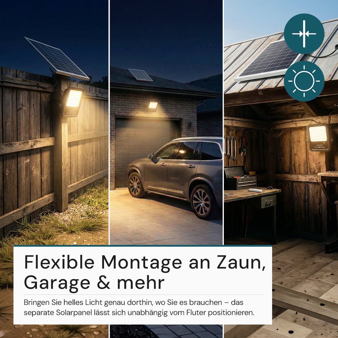 Solarstrahler, LED-Fluter, Solar mit Akku, 15W, 1650lm, 6500K, IP65, schwarz.