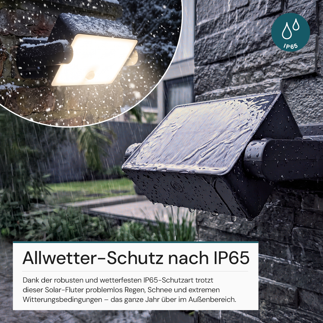 Automatisch rotierender Solar-Fluter mit Bewegungssensor, 6W, 800 lm, 3000K, IP65, Akku.