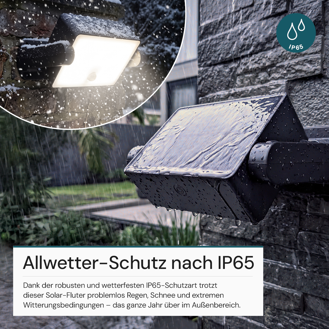Automatisch rotierender Solar-Fluter mit Bewegungssensor, 6W, 800 lm, 4000K, IP65, Akku.