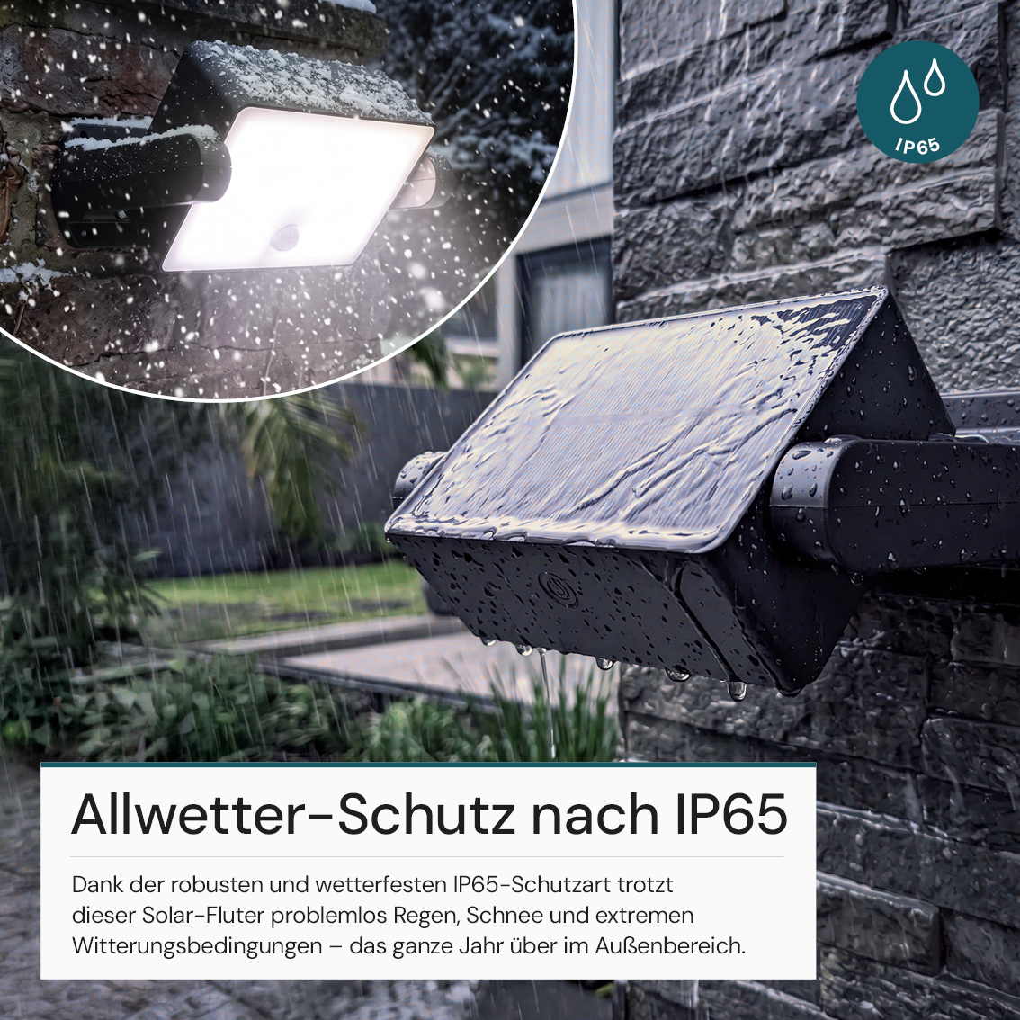 Automatisch rotierender Solar-Fluter mit Bewegungssensor, 6W, 800 lm, 6500K, IP65, Akku