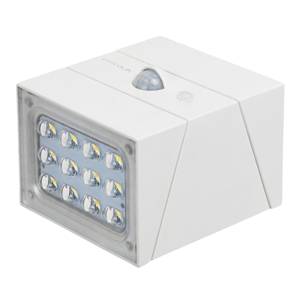 Solar LED Wandleuchte mit drehbarem Lichtkopf und Solarpanel, PIR-Sensor, IP65 und 3 CCT mit Akku, weiß