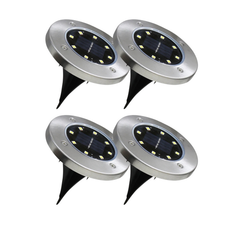 4er-Pack Solar Bodenleuchte, 6 Stunden Leuchtdauer, 4000 K (neutralweiß), IP44-Wasserdicht, Edelstahl.