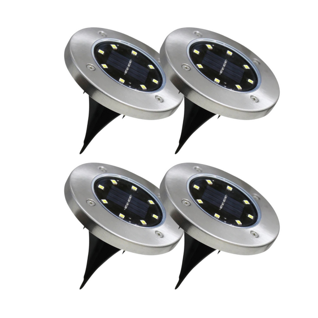 4er-Pack Solar Bodenleuchte, 6 Stunden Leuchtdauer, 4000 K (neutralweiß), IP44-Wasserdicht, Edelstahl.