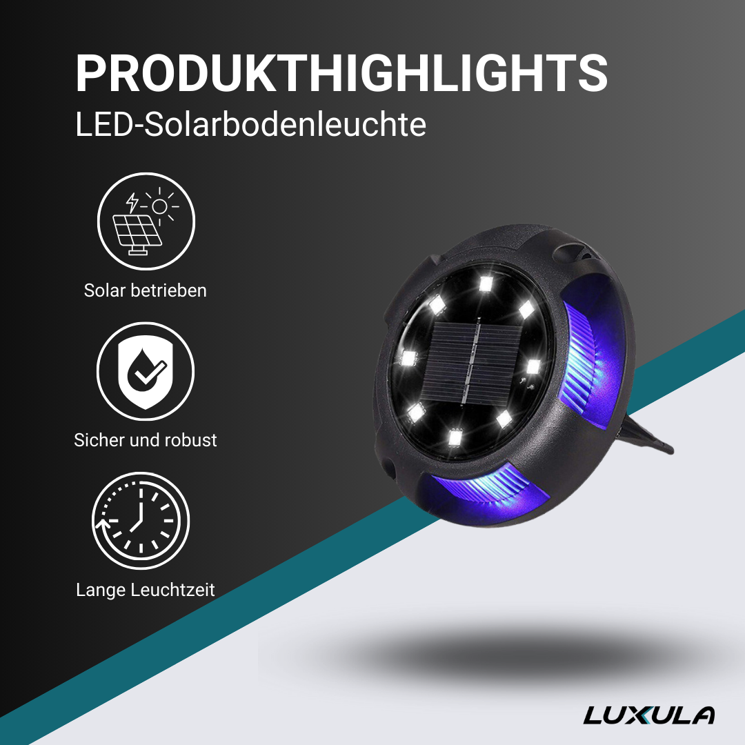 6er-Pack Solar Bodenleuchte, 10 Stunden Leuchtdauer, 4000 K (neutralweiß) und blau, IP44-Wasserdicht, Gartenleuchte.