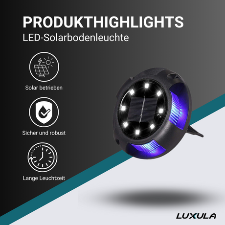 Solar Bodenleuchte, 10 Stunden Leuchtdauer, 4000 K (neutralweiß) und blau, IP44-Wasserdicht, Gartenleuchte.