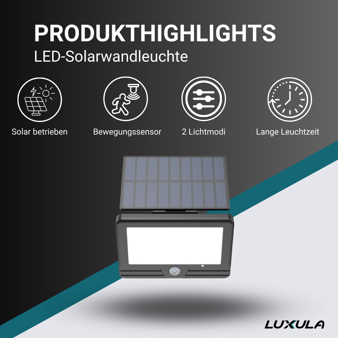 Solar Wandleuchte mit PIR-Sensor, 10 Stunden Leuchtdauer, 4000 K (neutralweiß), IP54-Wasserdicht, Außenleuchte.