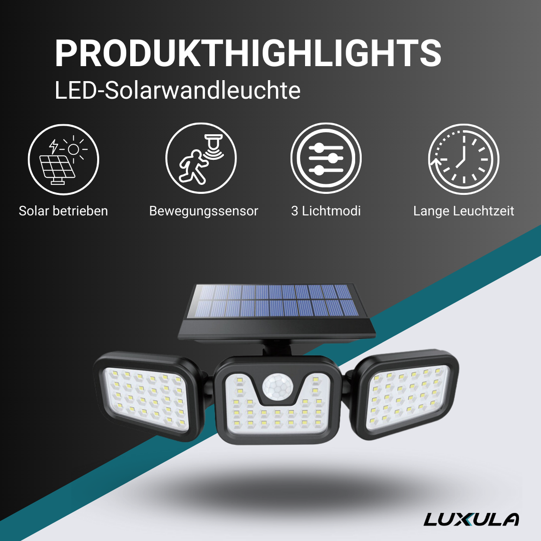 Solar Wandleuchte mit PIR-Sensor, 8 Stunden Leuchtdauer, 4000 K (neutralweiß), IP54-Wasserdicht, flexible Außenleuchte.