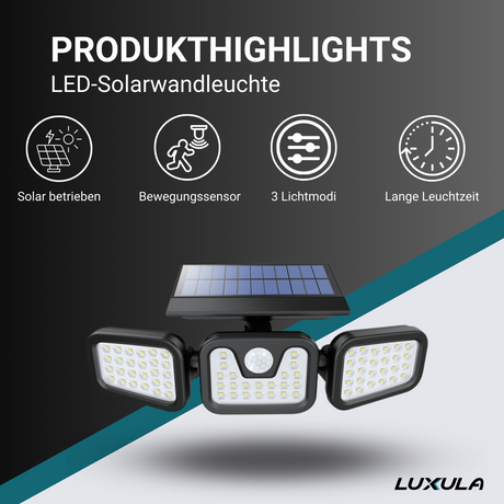 Solar Wandleuchte mit PIR-Sensor, 8 Stunden Leuchtdauer, 4000 K (neutralweiß), IP54-Wasserdicht, flexible Außenleuchte.