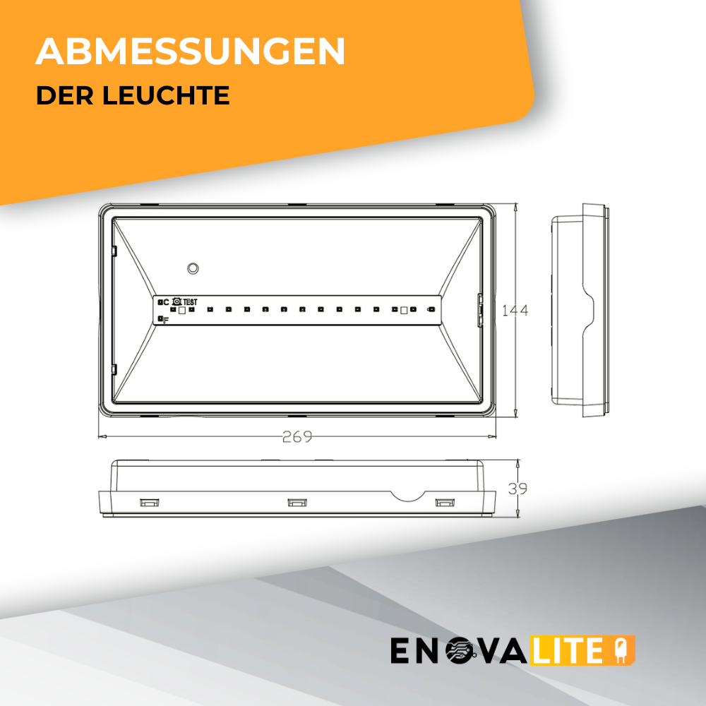 LED-Fluchtwegleuchte mit Fernbedienung, Notausgang mit Notstromeinheit, TEST-Funktion, Wandmontage, Ein- und Aufbau, IP65.