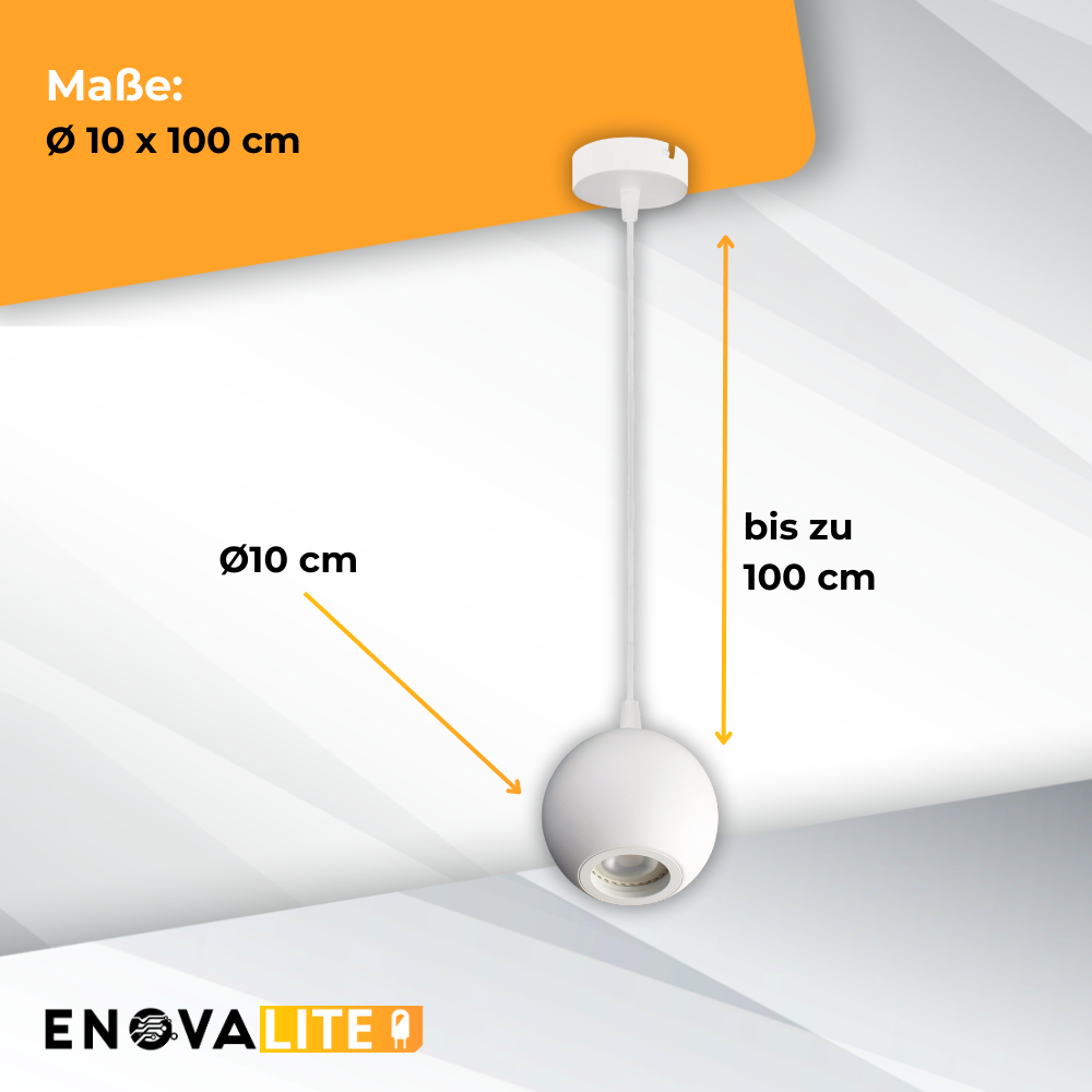 Pendelleuchte GLOBE, in Weiß, aus Alu und Stahl, 1-flammig, GU10-Fassung, IP20, Ø10cm.