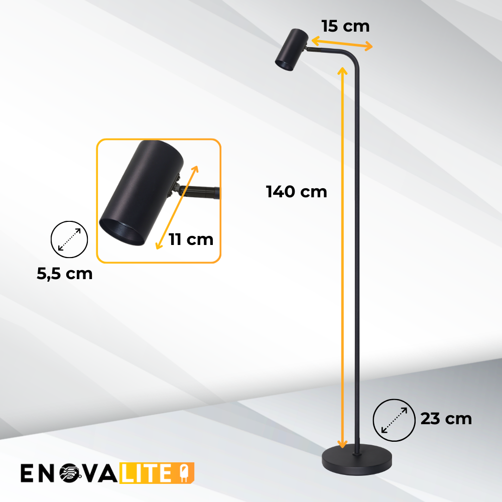 Schöne LED-Stehleuchte, schwarz, aus Aluminium, 1-flammig, GU10-Fassung, IP20.