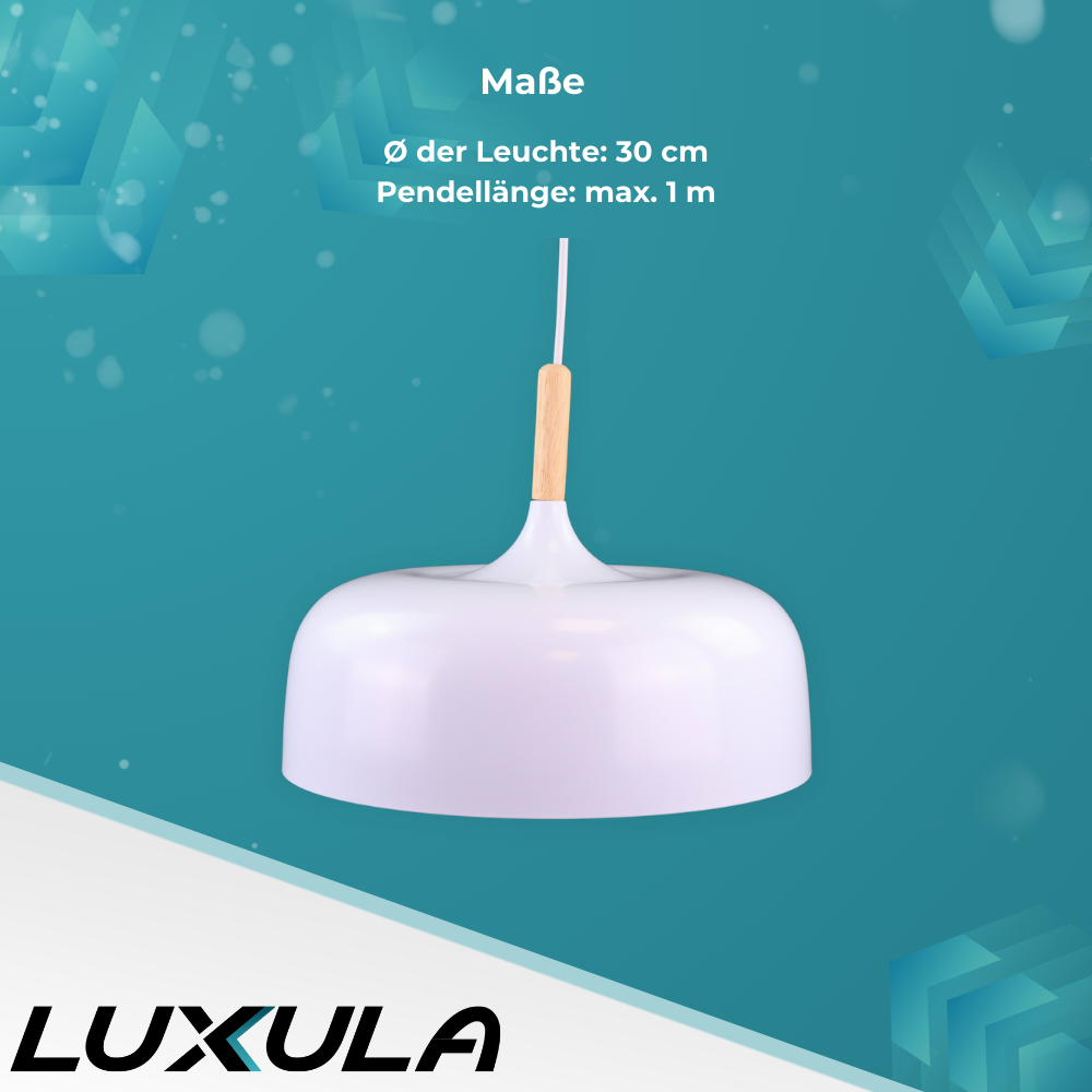 Moderne Pendelleuchte in weiß, runde Form, aus Metall, E27-Fassung, IP20, Ø30 cm.