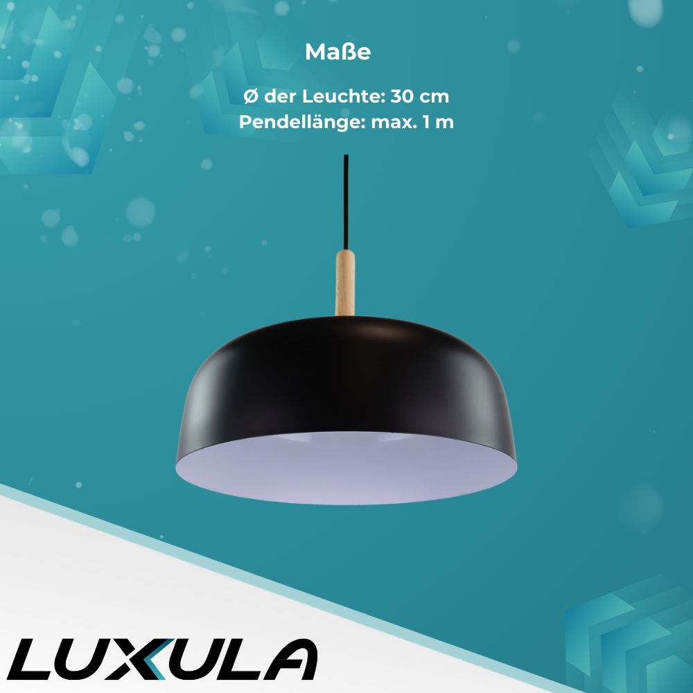 Moderne Pendelleuchte in schwarz, runde Form, aus Metall, E27-Fassung, IP20, Ø30 cm.