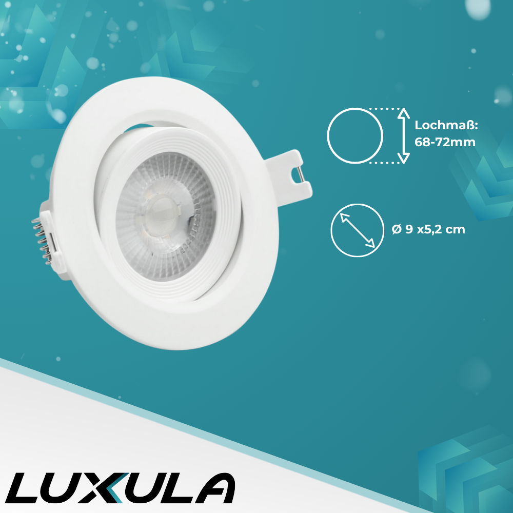 5er Pack LED CCT Downlight schwenkbar, 7W, 718lm, 38°, IP44, 3000K-4000K-6000K einstellbar.