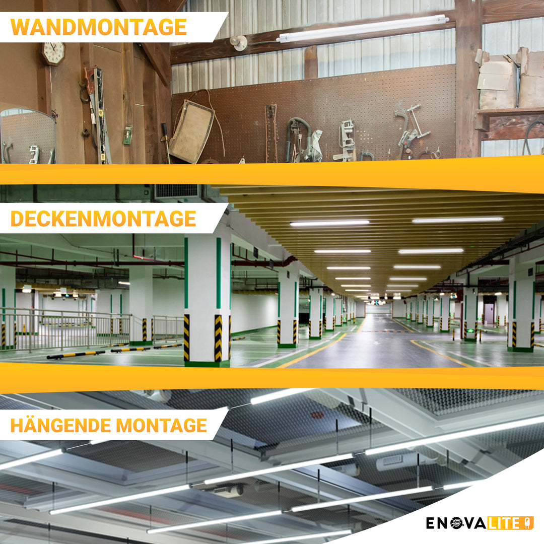 4er Pack LED Feuchtraumleuchte PRO, 120cm, 36W, 4320lm, 4000K (neutralweiß), IP65, OSRAM-Netzteil, Steckklemme, durchschleifbar.