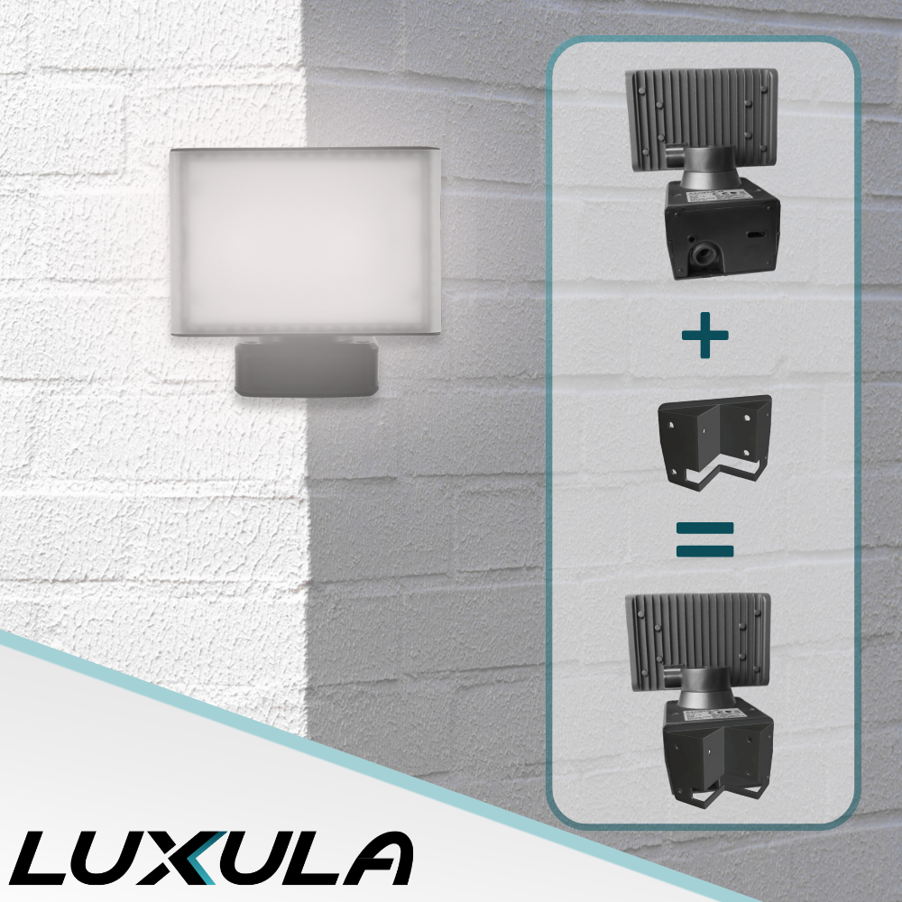 Eckwandhalterung für LED Fluter LX400190 bis LX400193, Eckmontage, Außenecken.