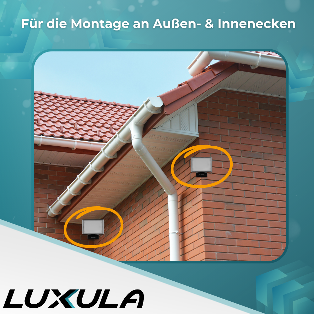 Eckwandhalterung für LED Fluter LX400190 bis LX400193, Eckmontage, Außenecken.