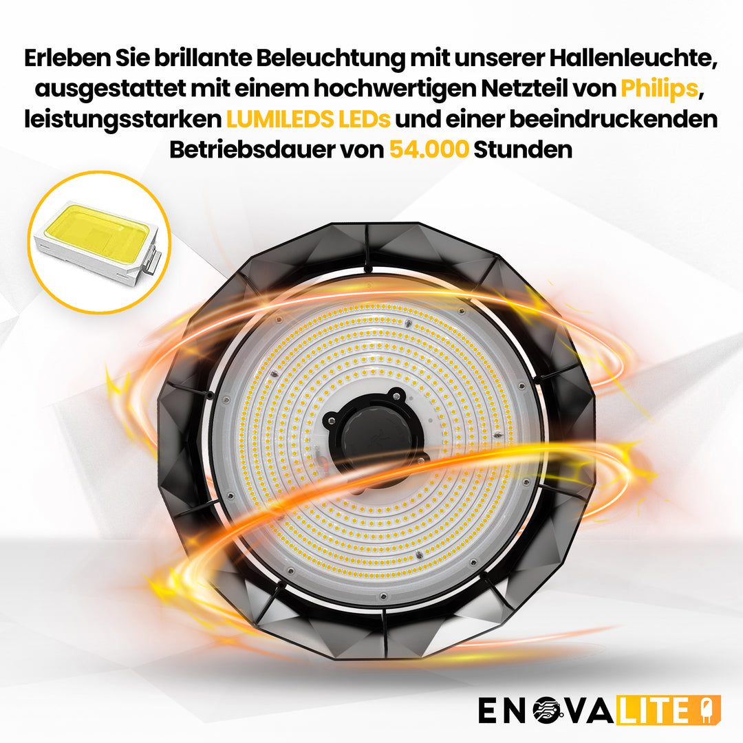 LED-HighBay PRO, Diamant Design, 150 W, 22500 lm, 5000 K (neutralweiß), IP65, Philips Netzteil, Lumileds LED.