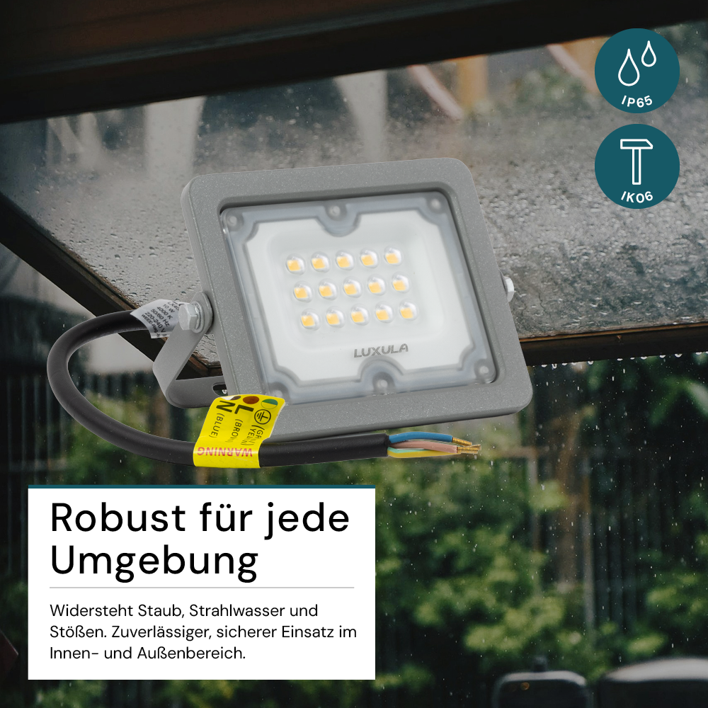 LED-Fluter, 10 W, 4000 K (neutralweiß), 900 lm, grau, IP65.