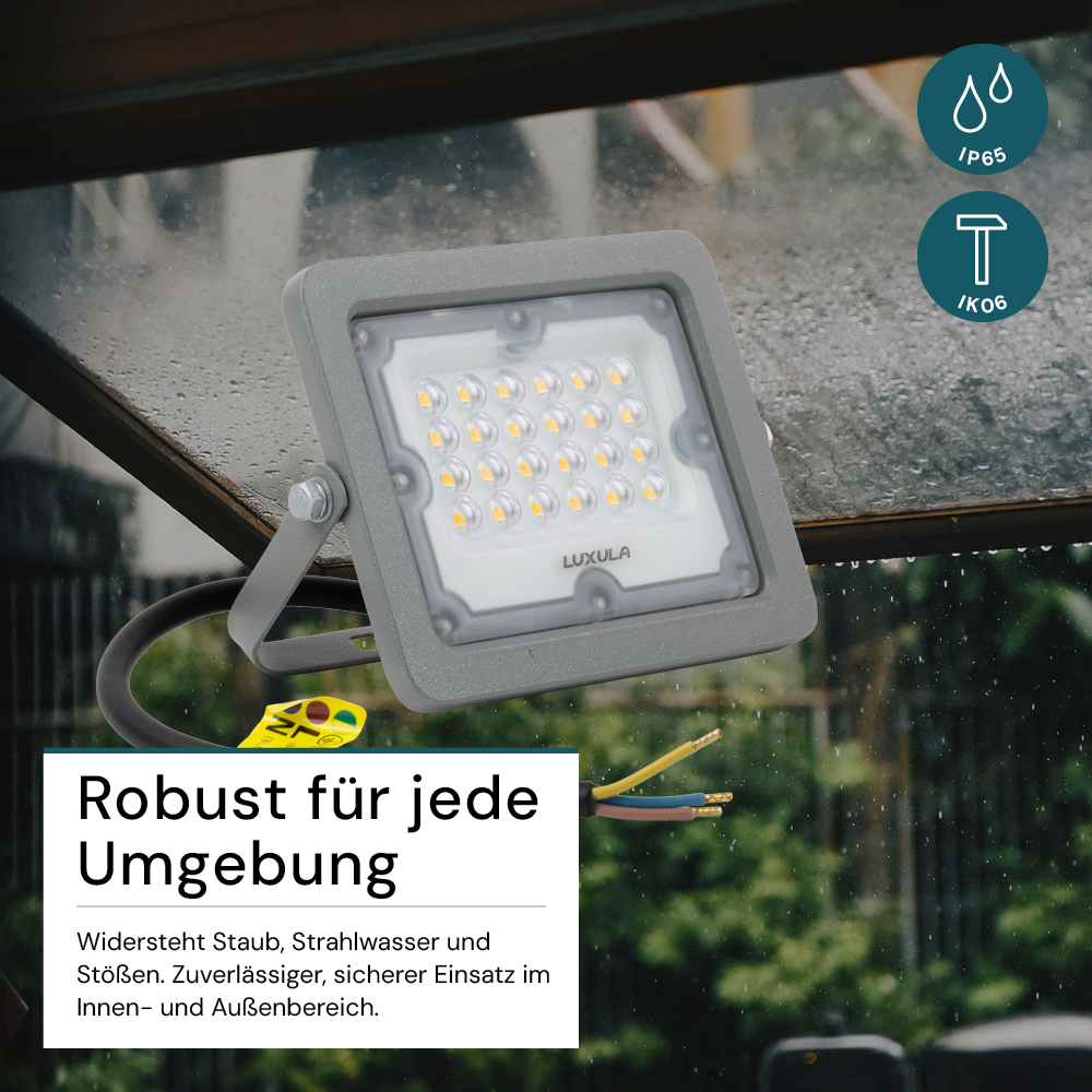 LED-Fluter, 20 W, 4000 K (neutralweiß), 1800 lm, grau, IP65.